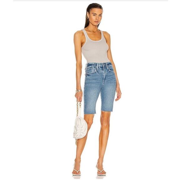 New FRAME Women's Blue Mid Rise Le Vintage Raw Hem Edges Bermuda Shorts … - Picture 1 of 11